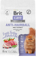 Brit Care Anti-Hairball Сухой корм для кошек с Белой рыбой и Индейкой 400гр, 6254