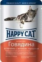 Happy Cat хэппи кэт с говядиной, печенью и горохом в желе 100 г