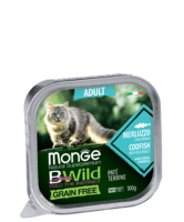 Влажный корм MONGE 100гр для кошек низкозерновой паштет  Треска с овощами (2867)