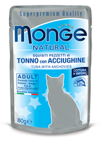 Влажный корм MONGE CAT NATURAL 80г для кошек Тунец, Снетки в желе пауч (6880)