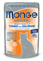 Влажный корм MONGE CAT NATURAL 80г для кошек Тунец, Лосось в желе пауч (6897)